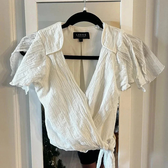 LAHIVE White Wrap Blouse Size Small - Picture 4 of 6